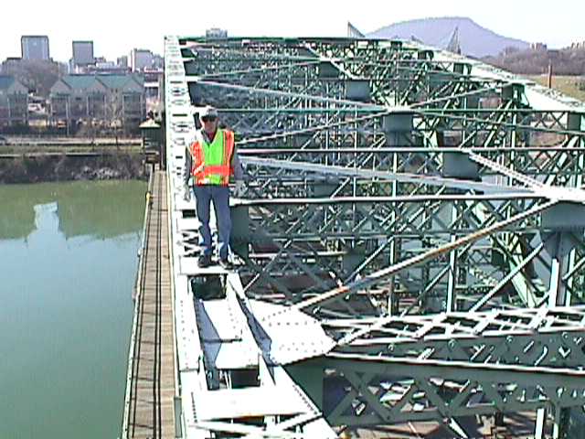 Gary Swafford inspecting the Market Street Bridge